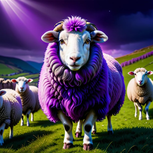 Image of a sheep in a purple coat