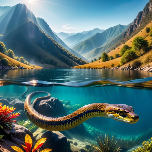 Pic of a swimming of a cobra in the mountains