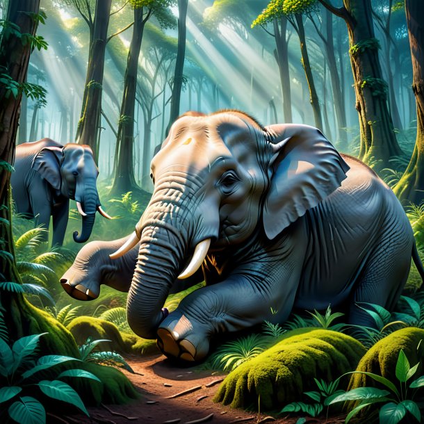 Imagem de um sono de um elefante na floresta