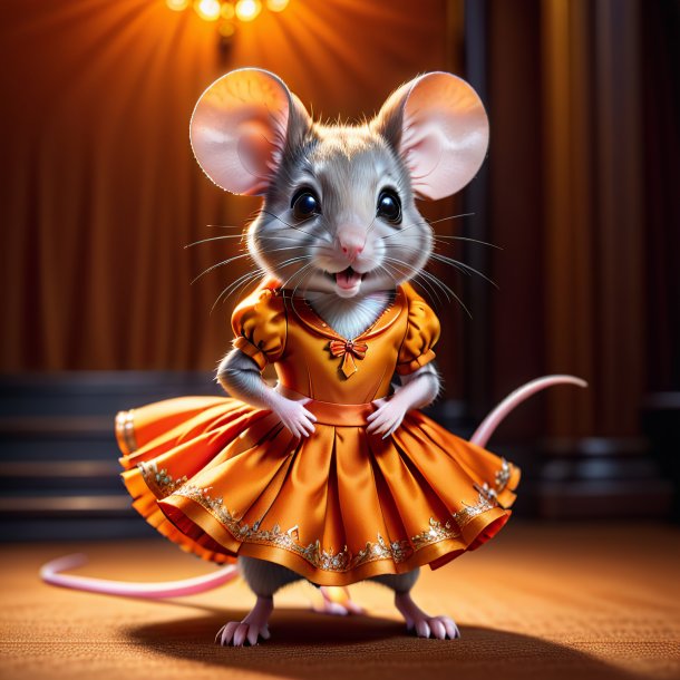 Photo of a mouse in a orange skirt