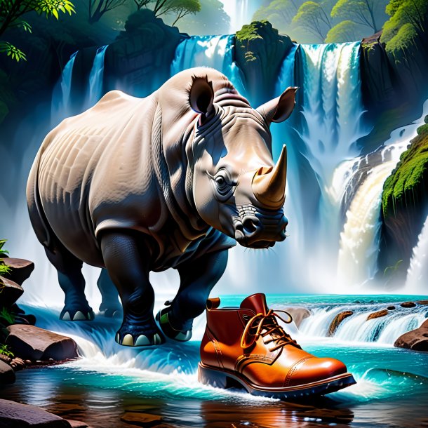 Photo of a rhinoceros in a shoes in the waterfall