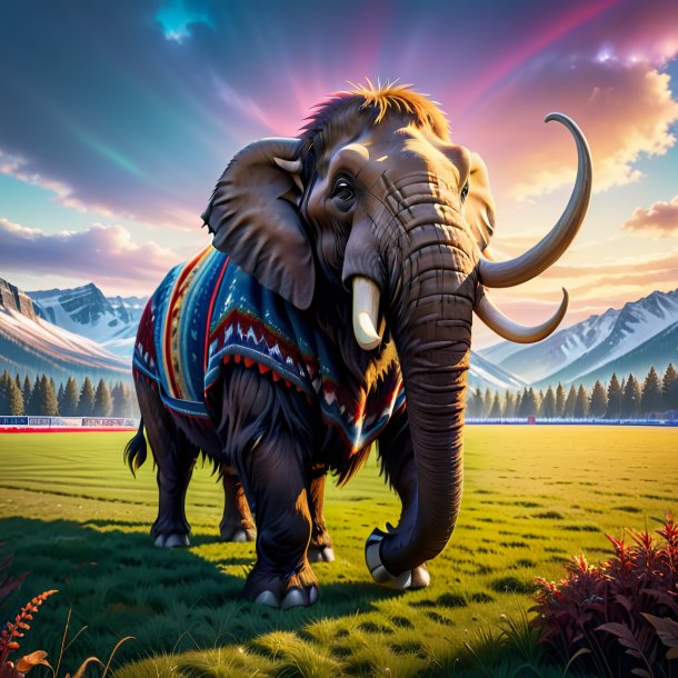 Image of a mammoth in a sweater on the field