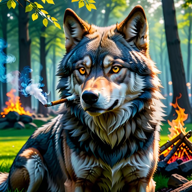 Pic of a smoking of a wolf in the park