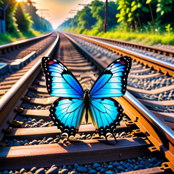 Foto de una mariposa en un cinturón en las vías del ferrocarril