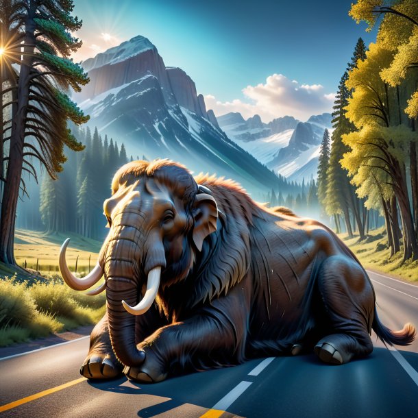 Image of a sleeping of a mammoth on the road