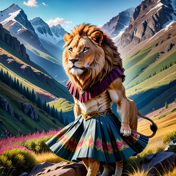 Pic of a lion in a skirt in the mountains