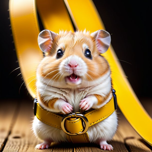 Image of a hamster in a yellow belt