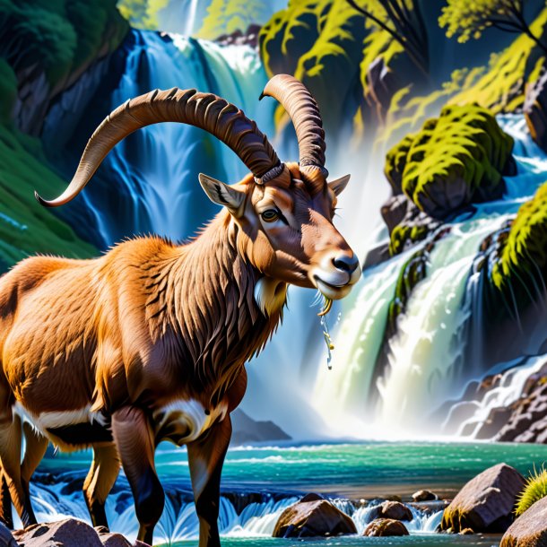 Pic of a drinking of a ibex in the waterfall