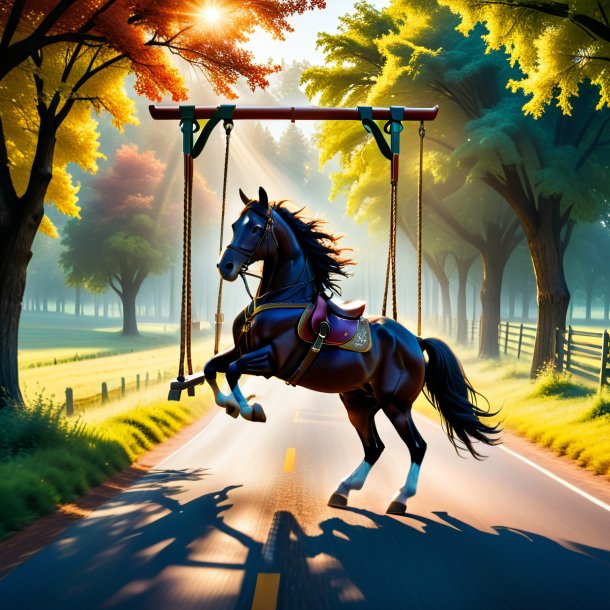 Photo of a swinging on a swing of a horse on the road