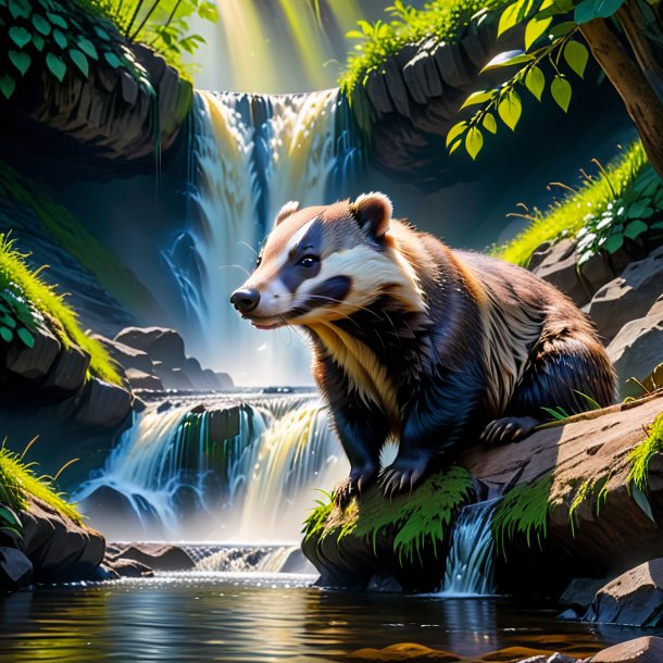 Pic of a resting of a badger in the waterfall