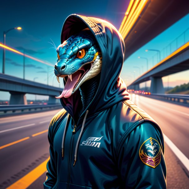 Ilustração de uma cobra em um hoodie na estrada