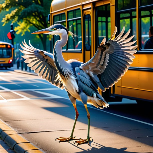 Image d'une danse d'un héron sur l'arrêt de bus