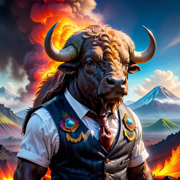 Pic of a buffalo in a vest in the volcano