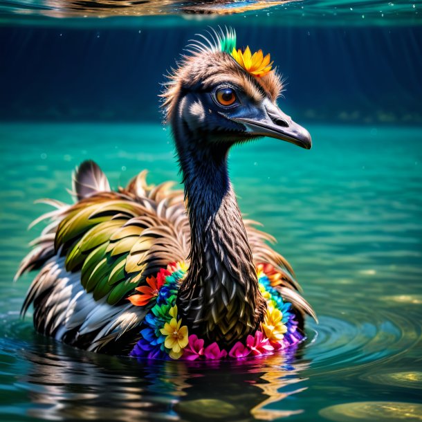 Imagen de un emu en un vestido en el agua