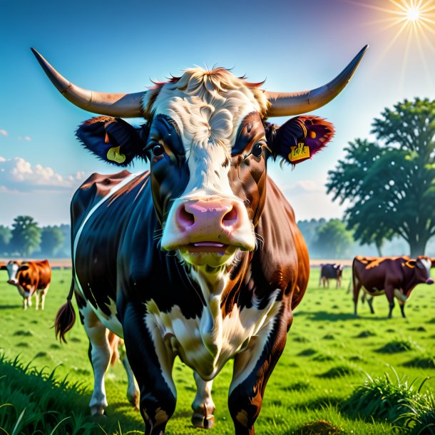 Pic d'une colère d'une vache sur le champ