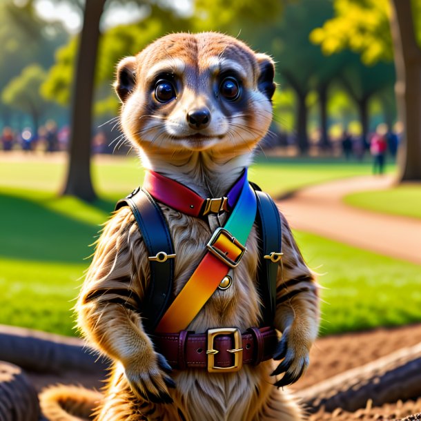 Image of a meerkat in a belt in the park