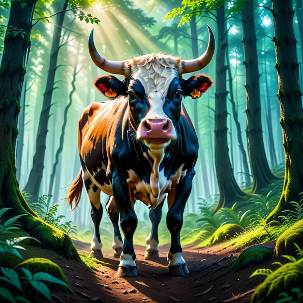 Image d'une menace d'une vache dans la forêt