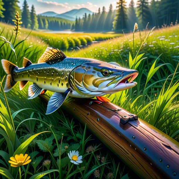 Pic of a resting of a pike in the meadow