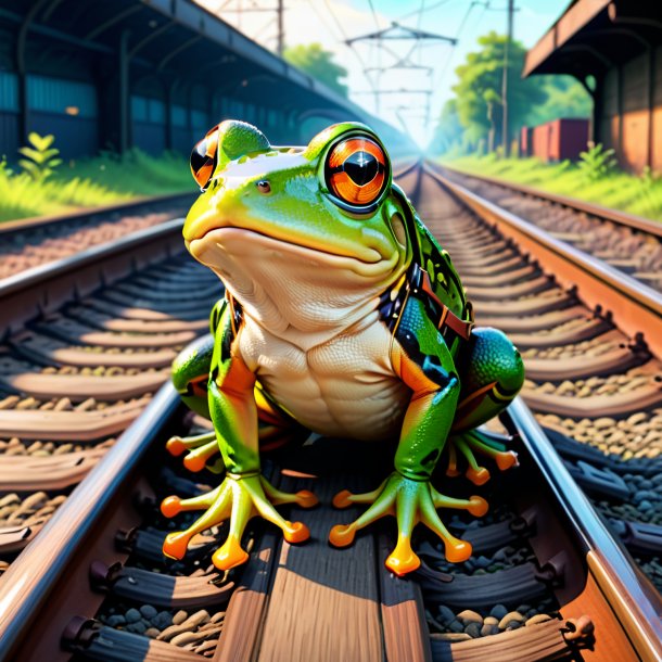 Drawing of a frog in a shoes on the railway tracks