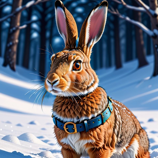 Illustration of a hare in a belt in the snow