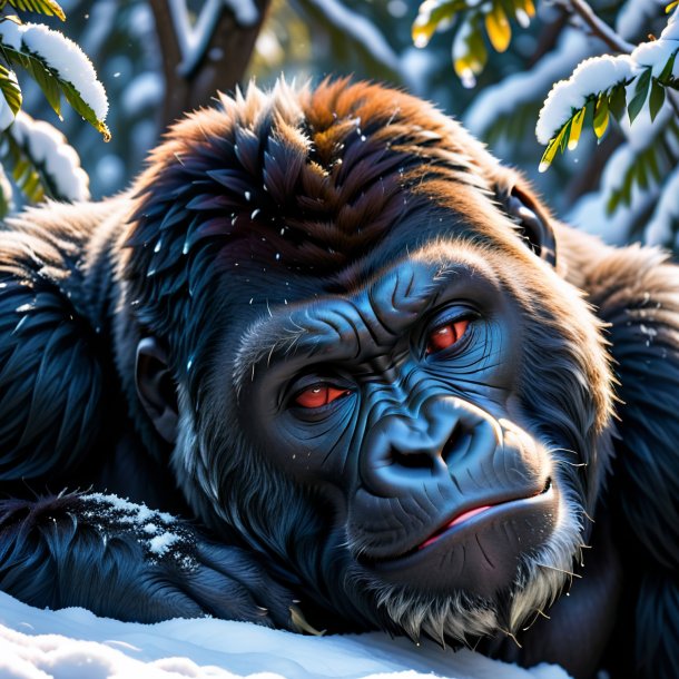 Pic of a sleeping of a gorilla in the snow