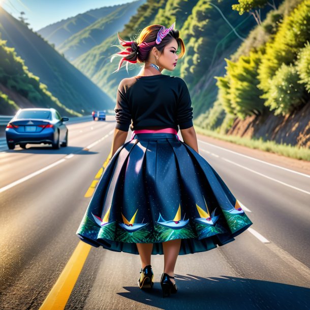 Picture of a tuna in a skirt on the highway