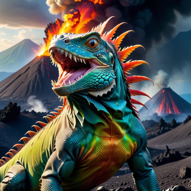 Image of a threatening of a iguana in the volcano