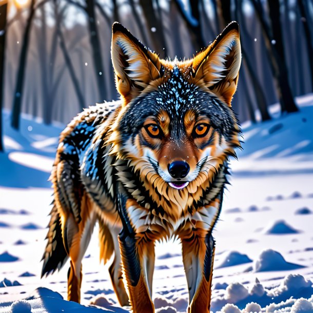 Pic of a crying of a jackal in the snow