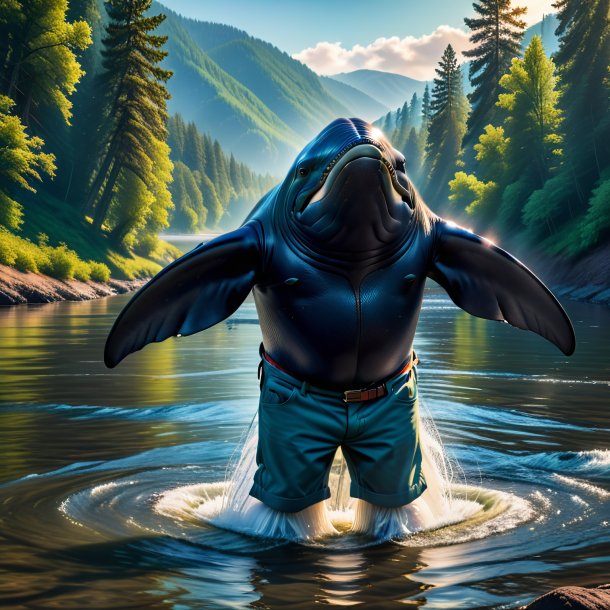 Photo of a whale in a trousers in the river