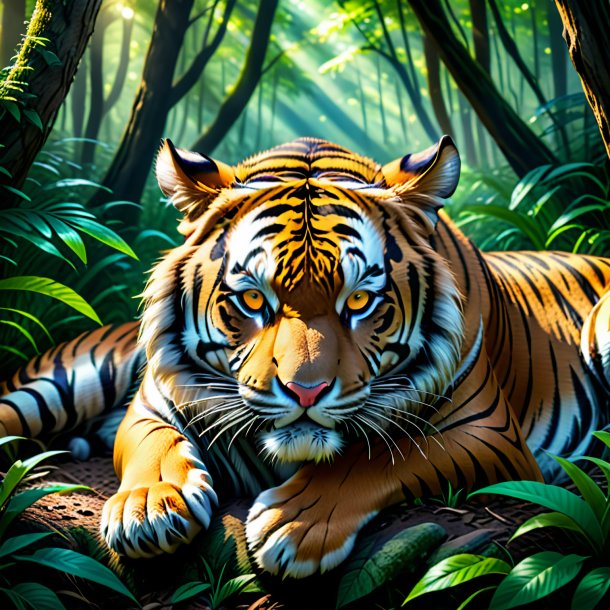 Image of a sleeping of a tiger in the forest