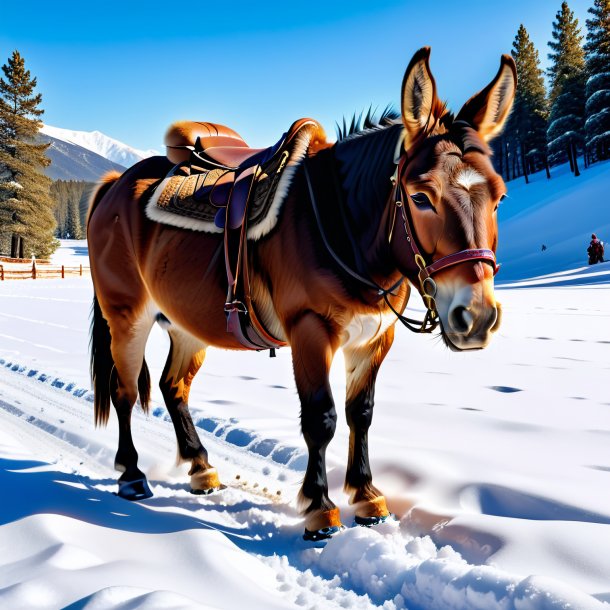 Foto de una mula en zapatos en la nieve