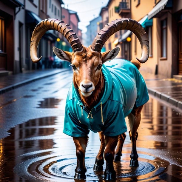 Photo of a ibex in a hoodie in the puddle