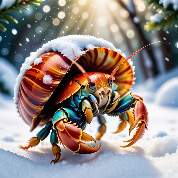 Image of a dancing of a hermit crab in the snow