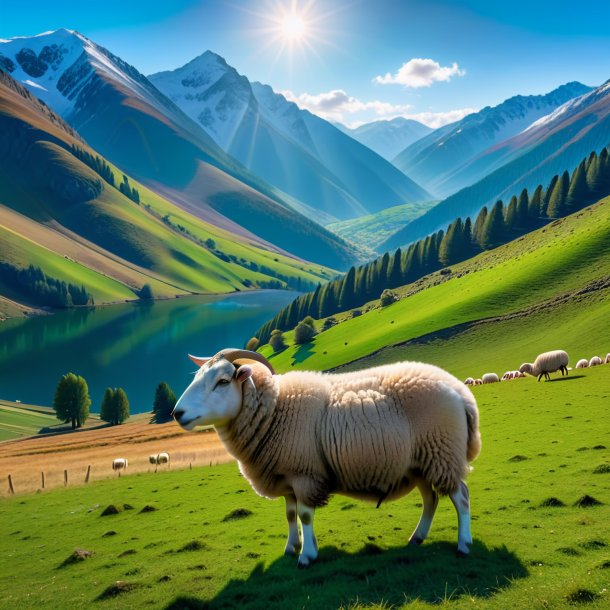 Image of a waiting of a sheep in the mountains