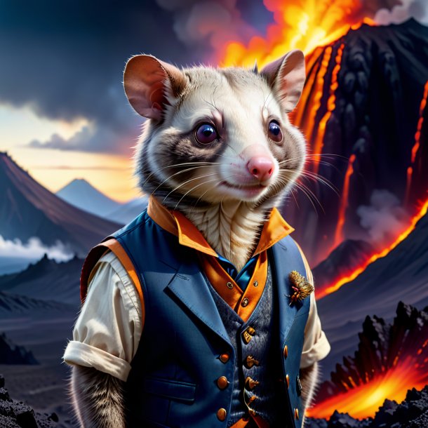 Pic d'un possum dans un gilet dans le volcan