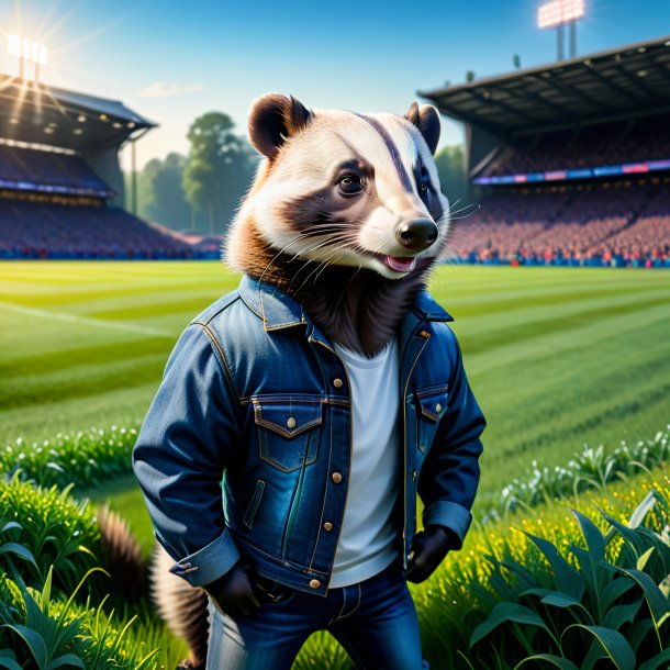 Image of a badger in a jeans on the field