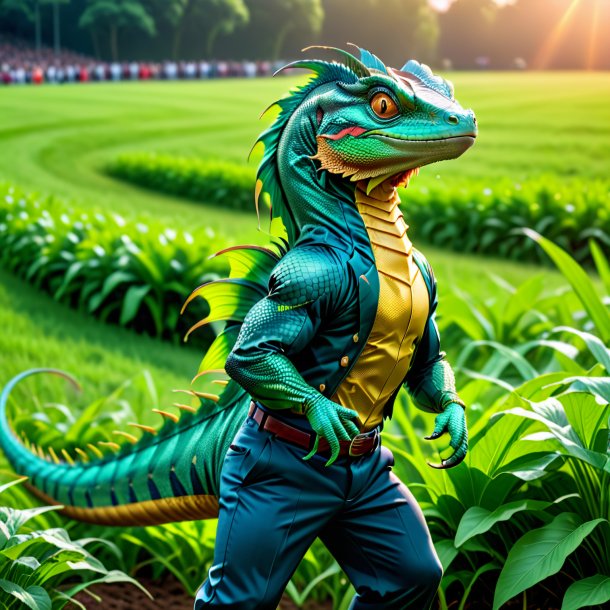 Picture of a basilisk in a trousers on the field