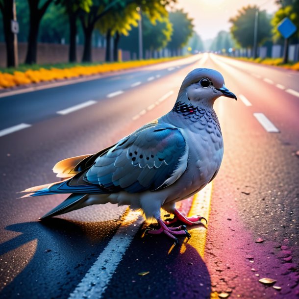 Photo of a crying of a dove on the road