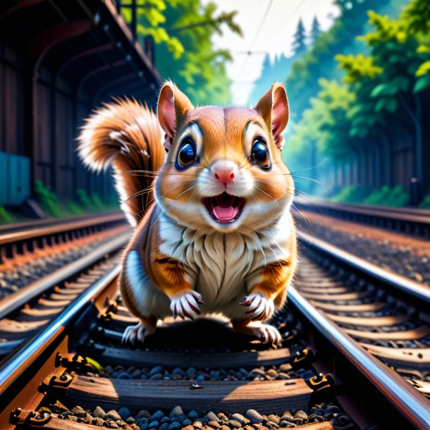 Picture of a crying of a flying squirrel on the railway tracks