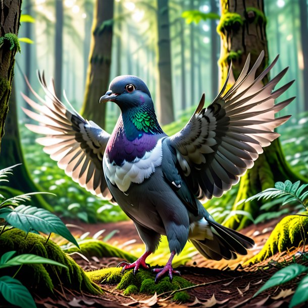 Pic of a playing of a pigeon in the forest