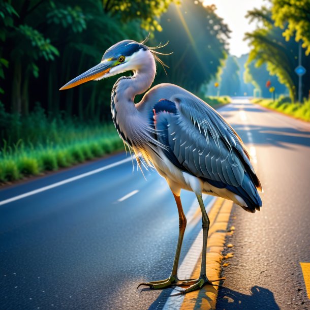 Picture of a smiling of a heron on the road