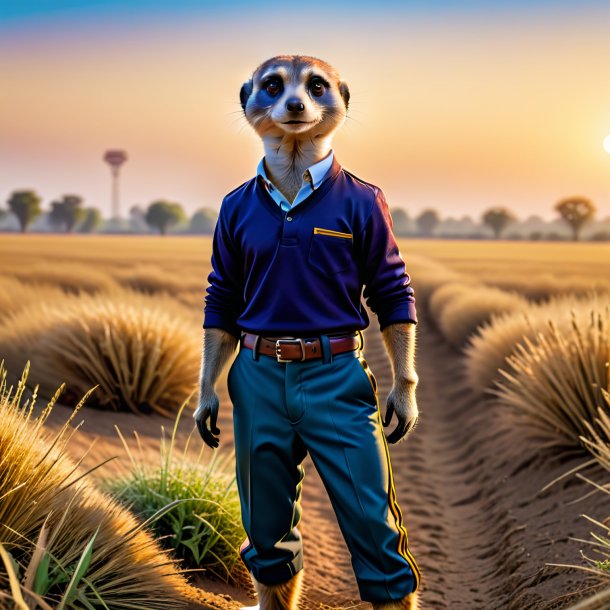 Pic de um meerkat em uma calça no campo