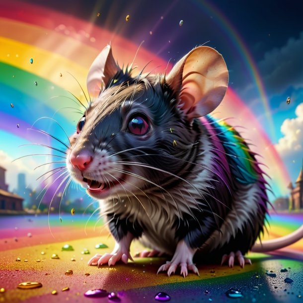 Image of a crying of a rat on the rainbow