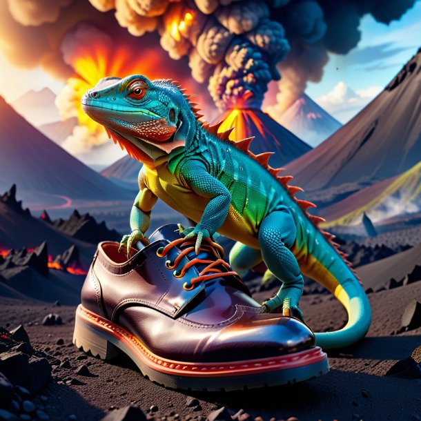 Photo of a lizard in a shoes in the volcano