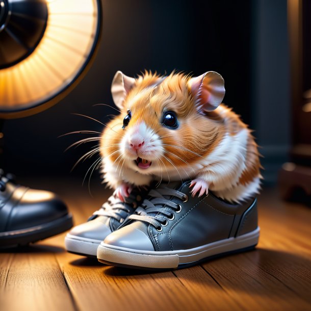 Image of a hamster in a gray shoes