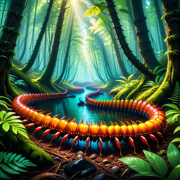 Image of a swimming of a centipede in the forest