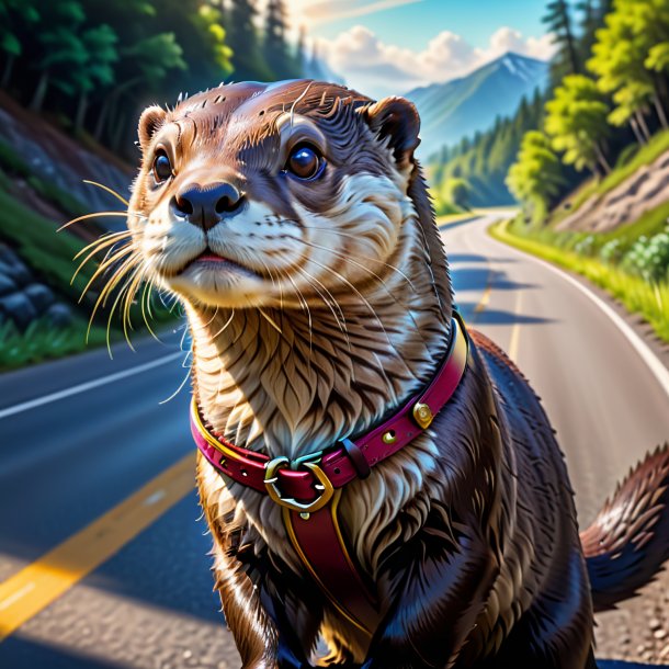 Drawing of a otter in a belt on the road