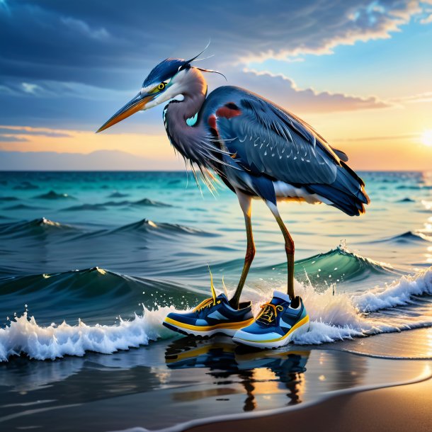 Pic d'un héron dans une chaussure dans la mer