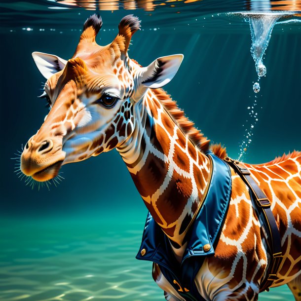 Dessin d'une girafe dans un gilet dans l'eau