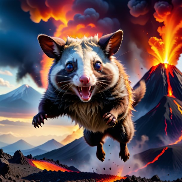 Pic of a jumping of a possum in the volcano